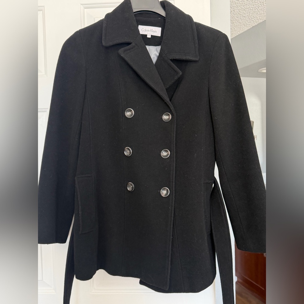 Calvin Klein Women's Black Pea Coat Size 10 - Picture 3 of 8